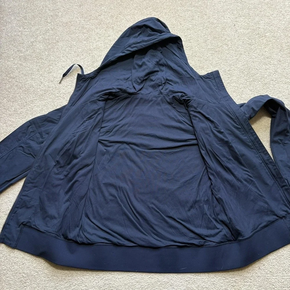 Lululemon Jacket Womens 12 Blue Hooded‎ Full Zip Striped Windbreaker Running